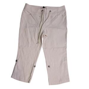 INC Linen Convertible Capri Pants Neutral Tan Bermuda Button Tab 8P Resortwear